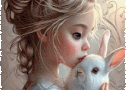 Petite fille et son lapin - amitiés - bisous