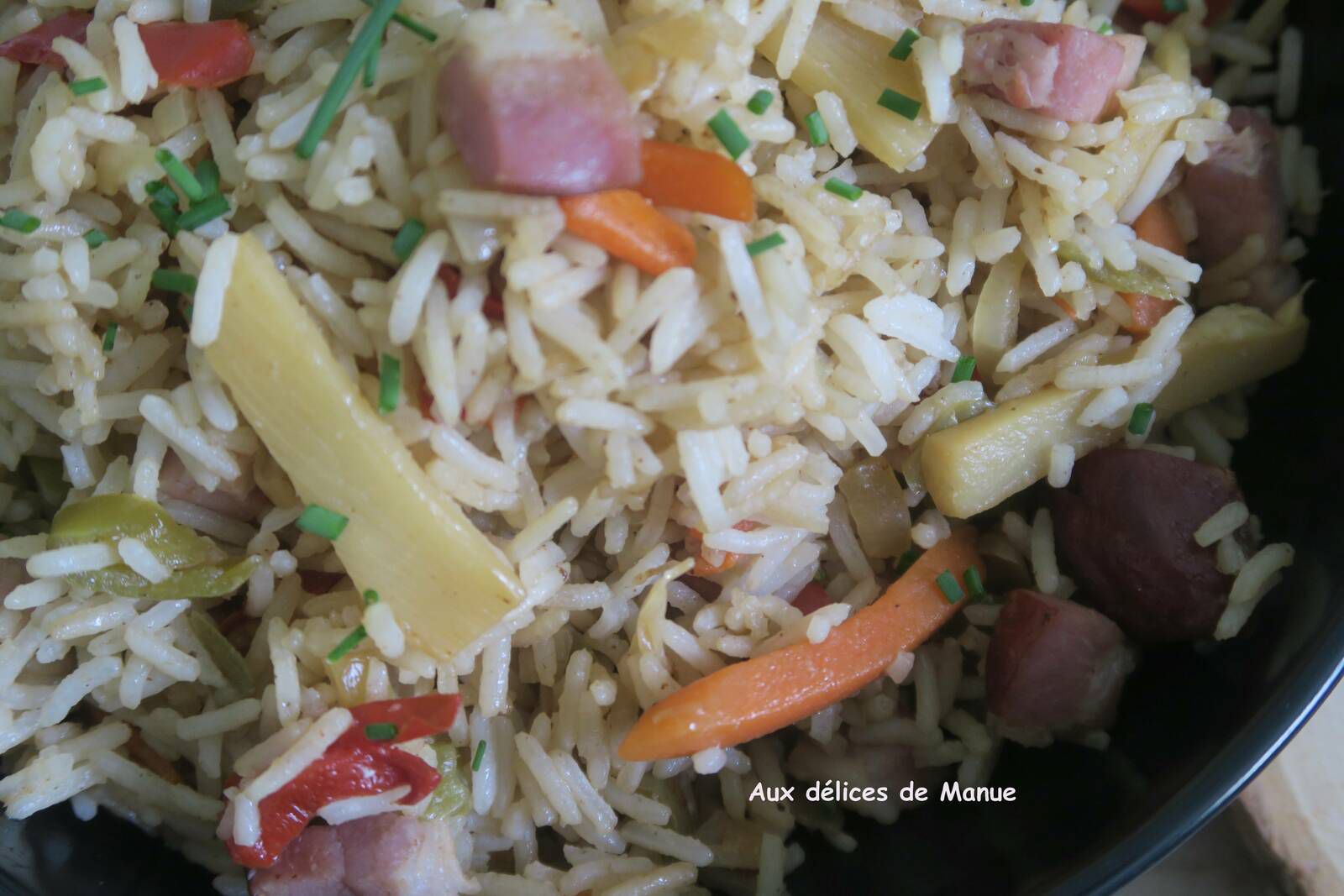 Riz aux légumes chop suey et lardons