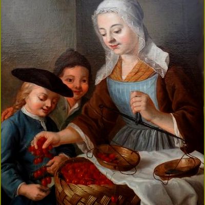 Le temps des cerises par les peintres -   Gabriel Gaspard  Gresly (1712-1756) - La marchande de cerises