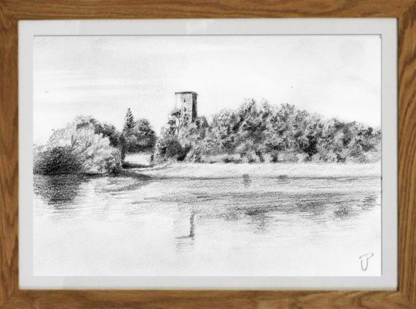 Le lac du Grecq à Orthez ( crayon sur papier croquis14.5 x 21 cm )