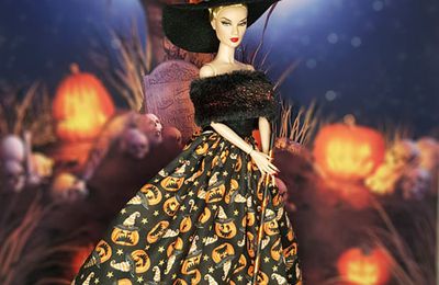 Robe de sorcière Cornélia  pour poupée barbie , déguisement halloween