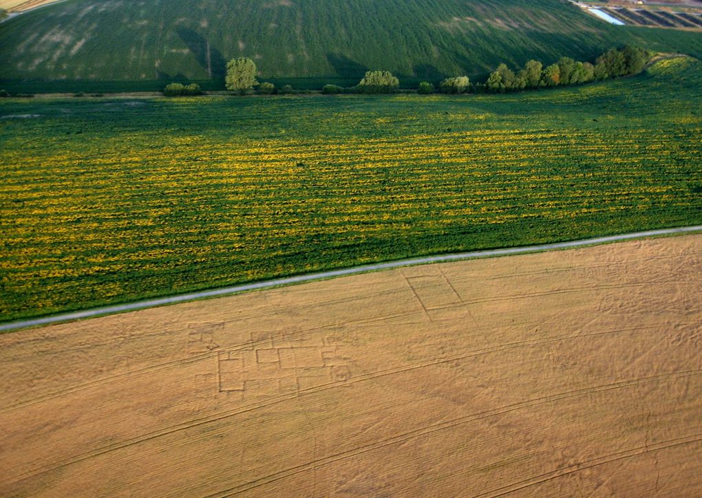 Invisible du sol, l'archéologie aérienne consiste à décrypter du ciel
ces "hiéroglyphes" de la terre :
étonnant et amusant !
Crédits photos : Martine HASSER