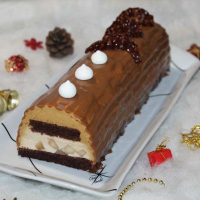 Bûche poire caramel et son glaçage carambar 