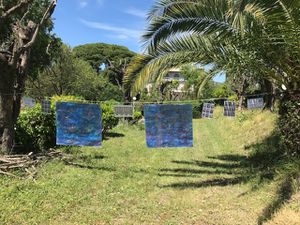 La maîtresse a plastifié nos photos et nos affiches et les a installées dans les jardins de l'ESPE Stephen Liégeard de Nice pour l'exposition.