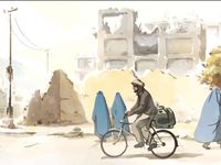 Images tirées du film d'animation Les hirondelles de Kaboul, réalisé par Zabou Breitman, inspiré du roman de Yasmina Khadra