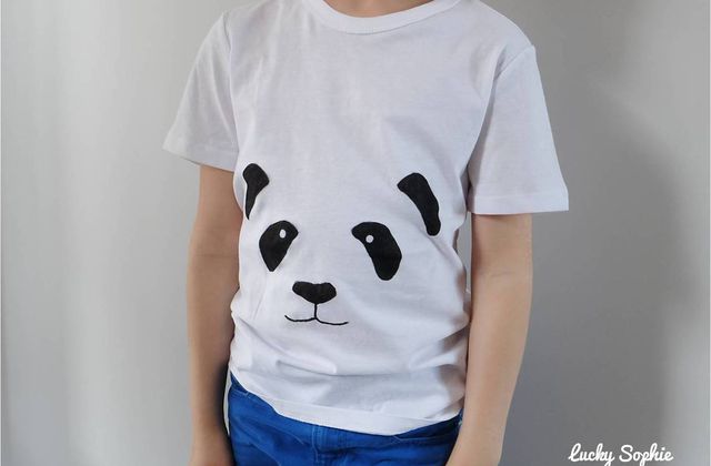 Tshirt panda au feutre textile DIY