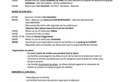 Programme du séjour à Santander du 9 au 14 juin 2014