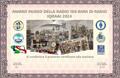 DIPLOMA MUSEO DELLA RADIO "CENTO ANNI DI RADIO" AWARD RADIOMUSEUM - ONE HUNDRED YEARS OF RADIO -
