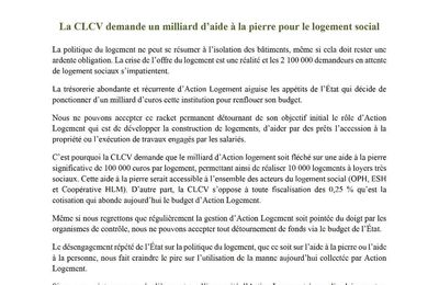 Logement social : communiqué de la CLCV