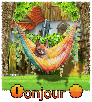Chat se prélassant dans un hamac - Gif animé Bonjour-a