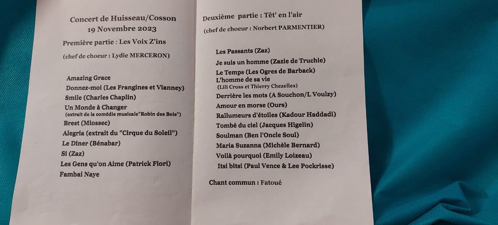 A HUISSEAU-SUR-COSSON : Un beau concert avec les chorales Les Voix Z’ins et Têt’en L’air