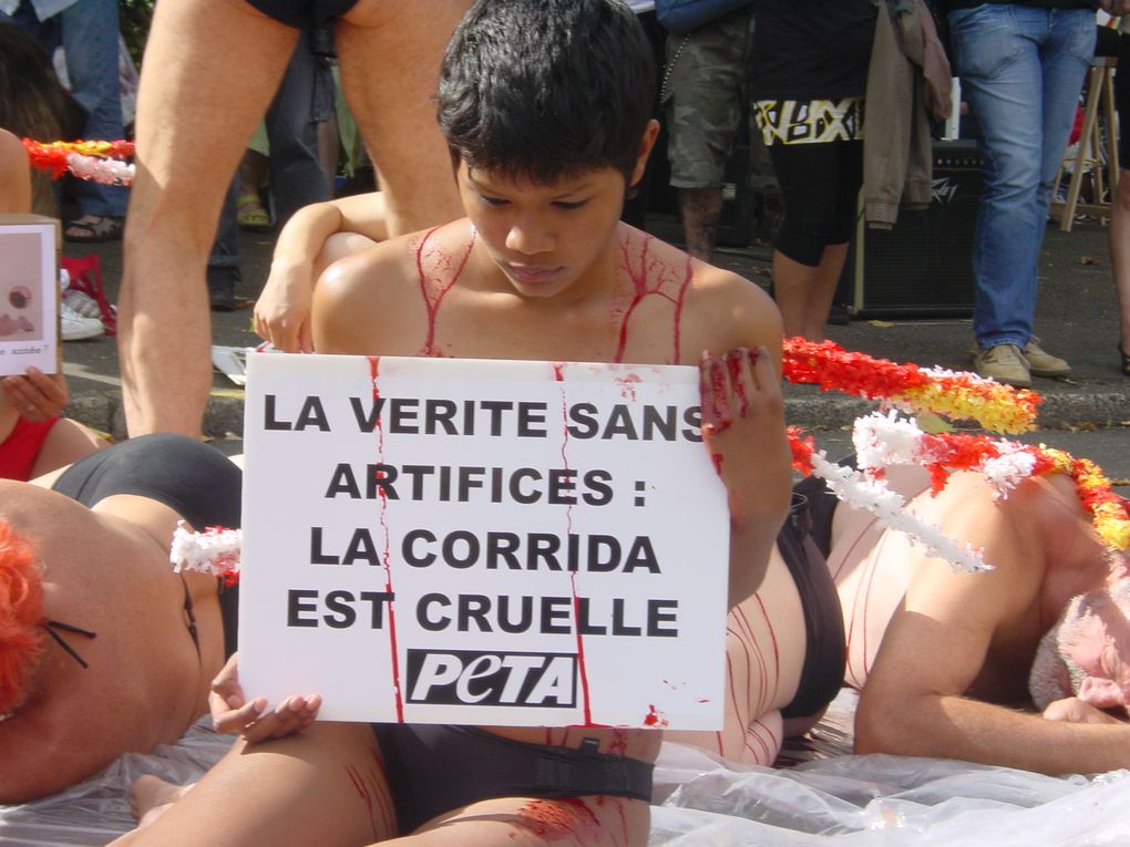 scène organisée par PETA pour la manif du 18/07/09 à mont-de-marsan