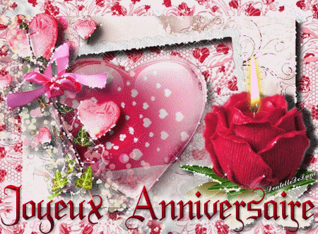 Gif Scintillant Joyeux Anniversaire Pour Femme Avec Cœurs Bougie Allumee Fleurs Dentelle Les Gifs Animes De Dentelledelune