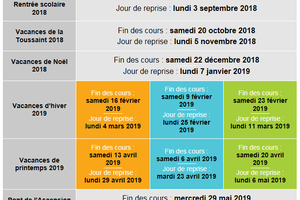 Calendrier des vacances scolaires 2018-2019