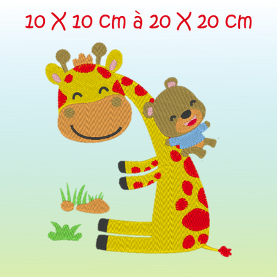 Broderie Girafe tobogan avec petit ourson