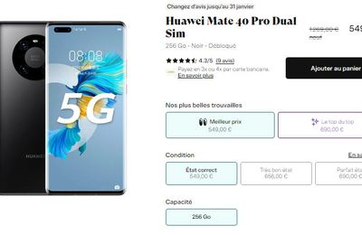 Bon plan Smartphone Huawei Mate 40 Pro Dual Sim 256 Go à 549 euros