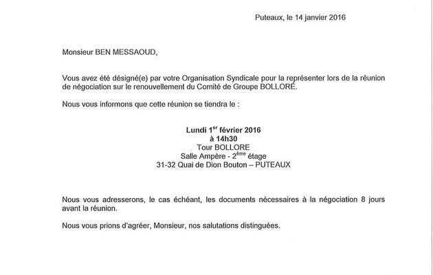 Négociation renouvellement Comité de Groupe Bolloré