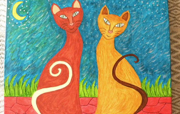 Tableau "chats au clair de lune"..