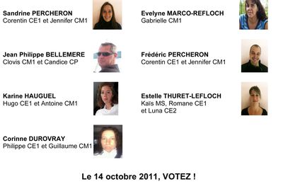 La liste de nos candidats aux élections des représentants des parents d'élèves du 14 octobre prochain