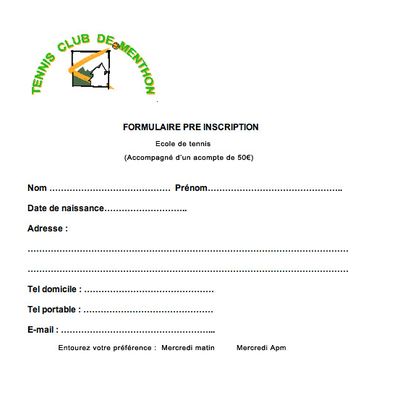 Pré-inscription Ecole de tennis