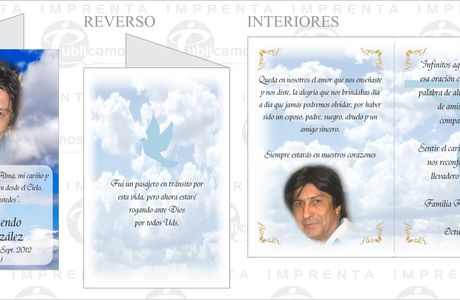 Diseño e Impresión de Tarjetas de Condolencia tipo Díptico para Oscar Rojas / Modelo Cielo 2