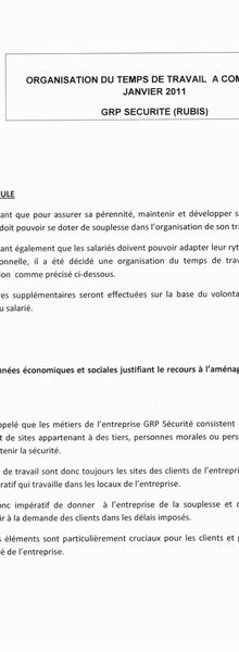 L’organisation du temps de travail chez GRP SECURITE RUBIS – Suite.