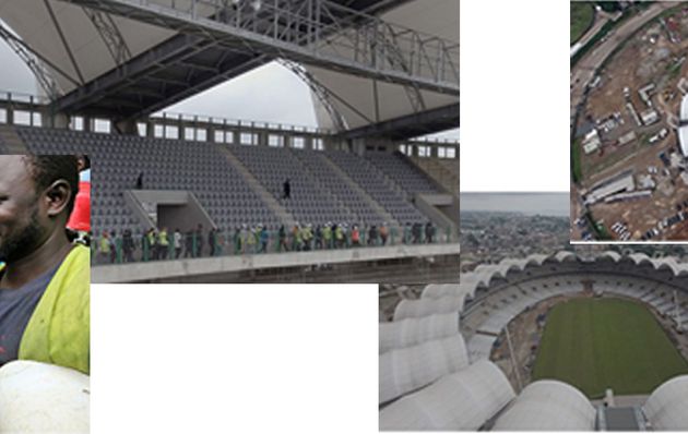 Ali Bongo sur les chantiers du stade omnisports et de la nationale N1