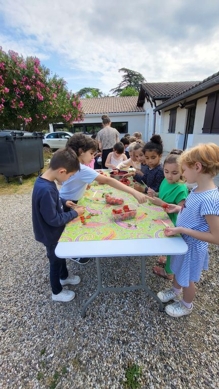 La classe de C.P et de M.S /G.S ont réalisé cette recette de   confiture de fraises ensemble.