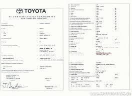 Demande de certificat de conformité Toyota              
