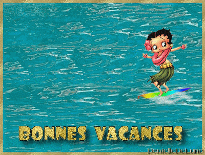 Gif animé Bonnes Vacances avec Betty Boop qui fait du surf