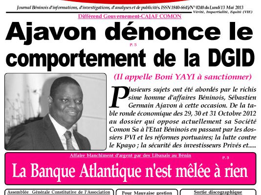 Une du journal Le Clairon du Lundi 13 Mai 2013