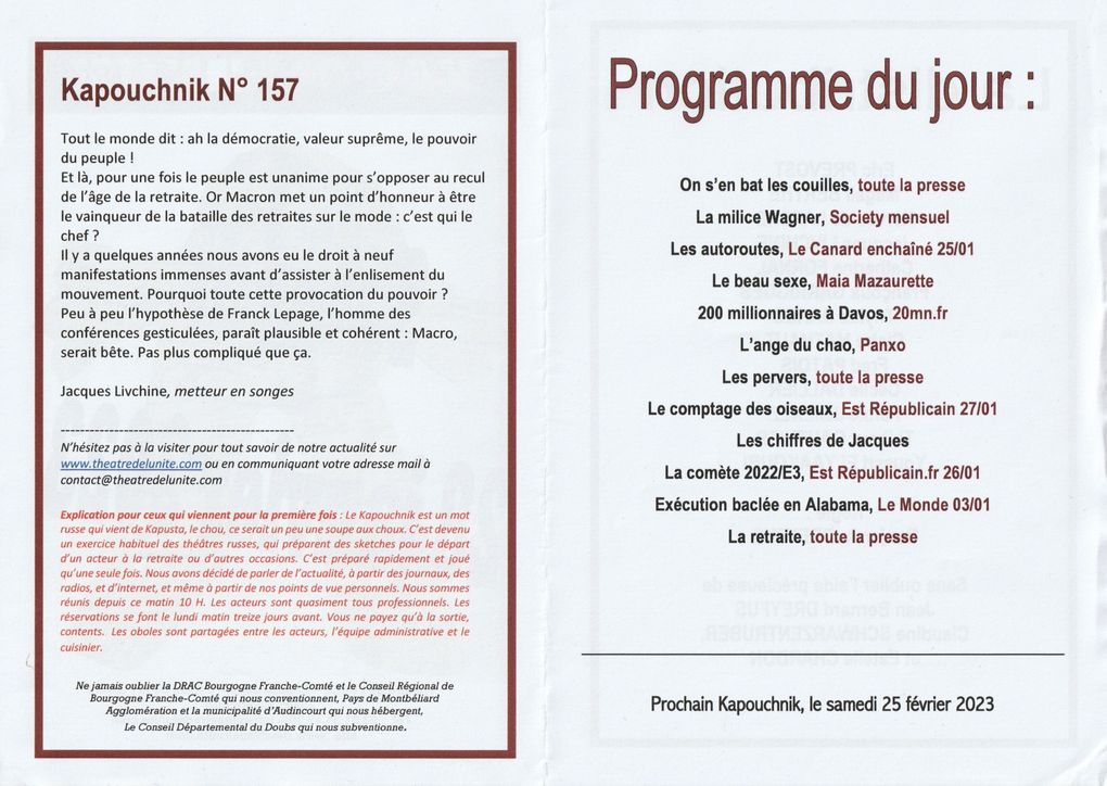 KAPOUCHNIK n°157 - Théâtre de l'Unité (Studio des 3 Oranges)