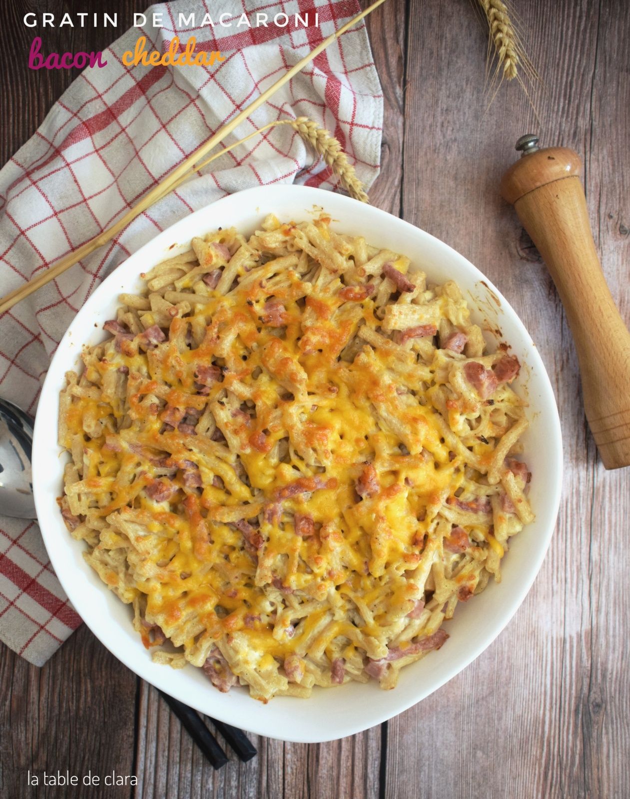 Gratin macaroni bacon cheddar
