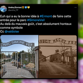 Val-d'Oise : l'enseigne du parc Simone Veil ressemble à celle du camp d'Auschwitz, la mairie la retire