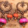 Boucles d'oreilles ethniques: cuivre, fuschia et orange