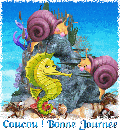 Hippocampe - escargots de mer - gif animé Bonne journée