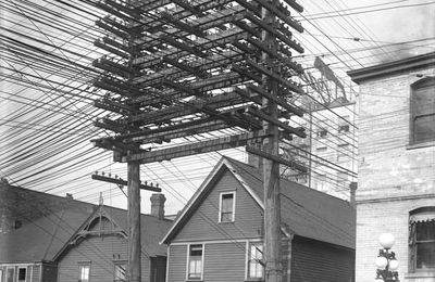 Phone and telegraph lines.