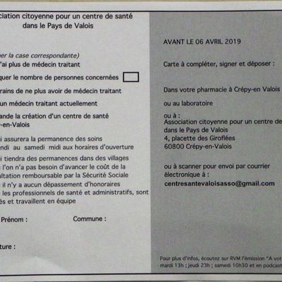 Un sondage sera réalisé auprès des habitants de la communauté de communes du pays de Valois sur leur situation par rapport à un médecin traitant