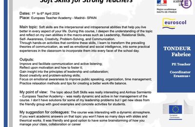 Mobilité de formation Soft Skills for Strong Teachers à Madrid
