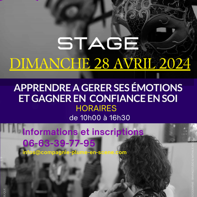 Stage de théâtre jeunes et adultes DIMANCHE 28 AVRIL 2024