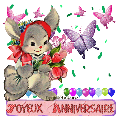 Gif Joyeux Anniversaire Avec Petite Lapine Fleurs Papillons Les Gifs Animes De Dentelledelune
