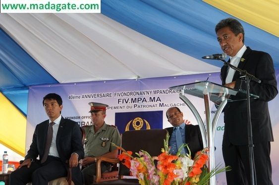 Zone Zital, Ankorondrano, 06.12.2012. Le Président Andry Rajoelina a participé au premier jour de la célébration des 40 ans de la FIVMPAMA (Groupement du Patronat malagasy). Photos Harilala Randrianarison