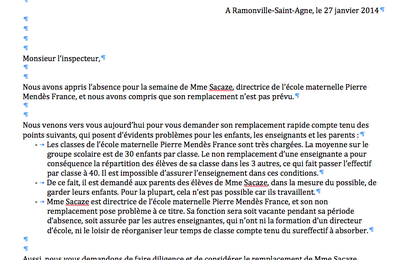 2014/01/29 - Demande de remplacement de Mme Sacaze