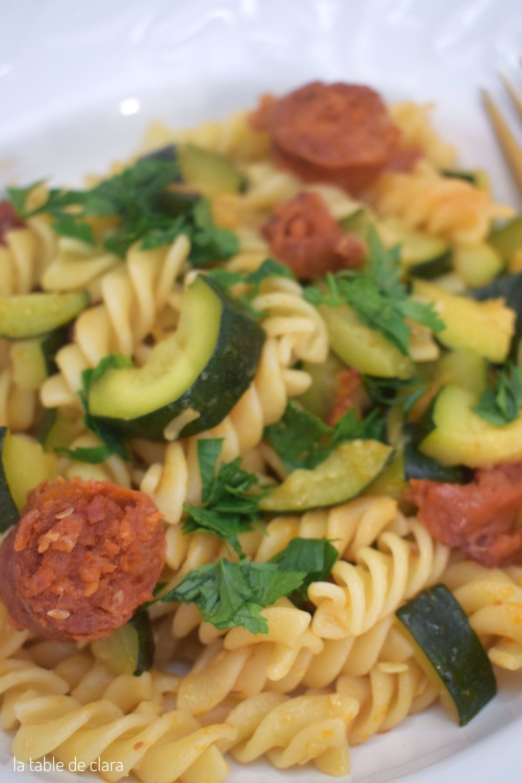 Pâtes courgettes chorizo