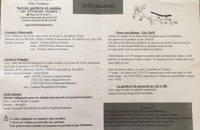 Informations service garderie et Cantine 