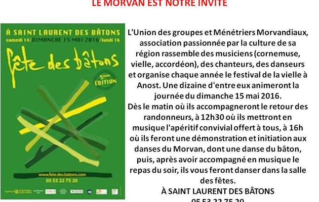 14 et 15 Mai à Fête des Bâtons...à ....Saint Laurent des Bâtons : musique et danses du Morvan