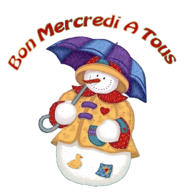 Bon Mercredi à tous - Bonhomme de neige - Hiver - Gif scintillant - Gratuit