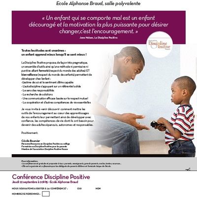 Conférence sur la discipline positive jeudi 22 septembre à 20H15