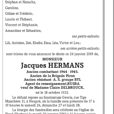 Décès de Marcel HERMANS, dernier membre de la RUSRA BRABANT-LIEGE