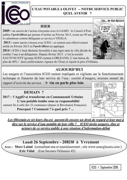 l'eau potable : quel tournant en 2017 ? réunion-débat à Yvremont LUNDI 26 Sepembre à 20H30